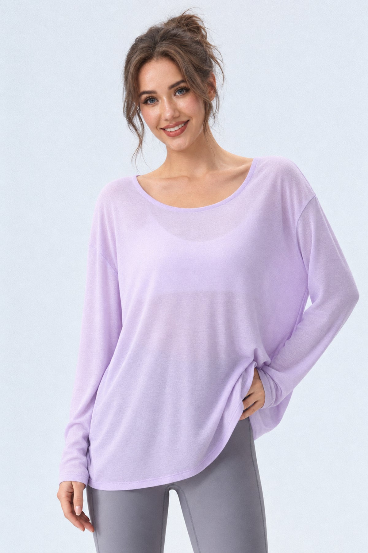 Lavender Flow Twist-Back Long Sleeve Top-SILVERWIND