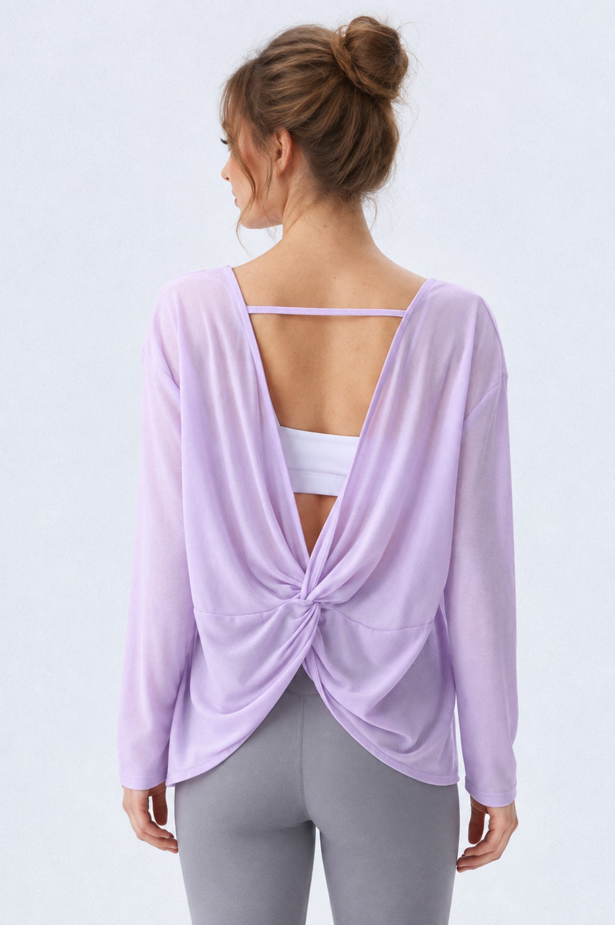 Lavender Flow Twist-Back Long Sleeve Top-SILVERWIND