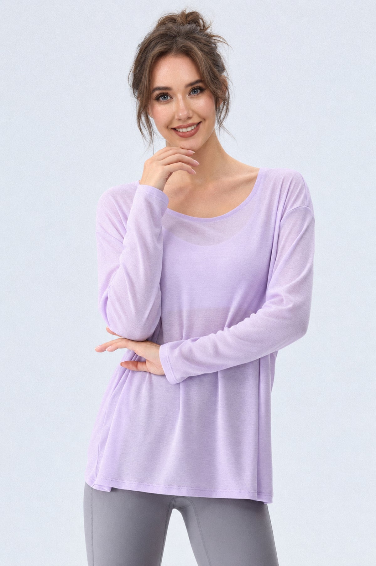Lavender Flow Twist-Back Long Sleeve Top-SILVERWIND