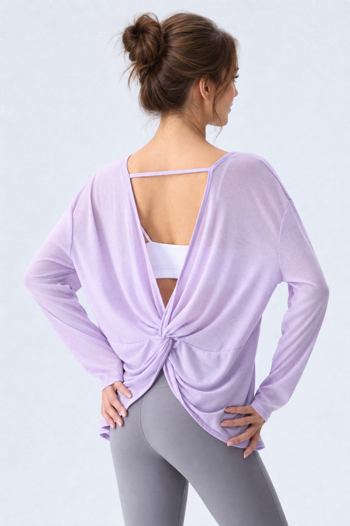 Lavender Flow Twist-Back Long Sleeve Top-SILVERWIND