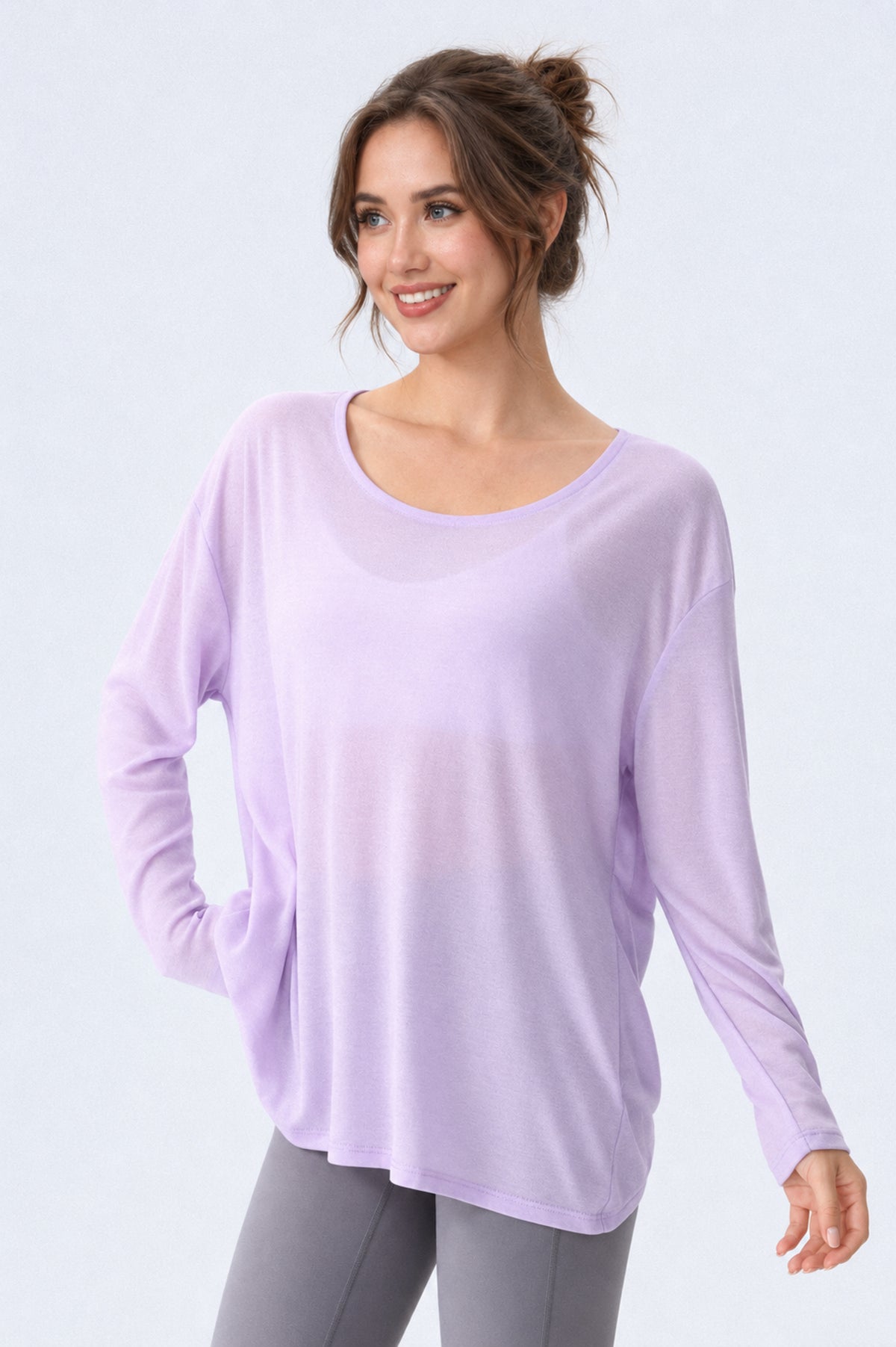 Lavender Flow Twist-Back Long Sleeve Top-SILVERWIND