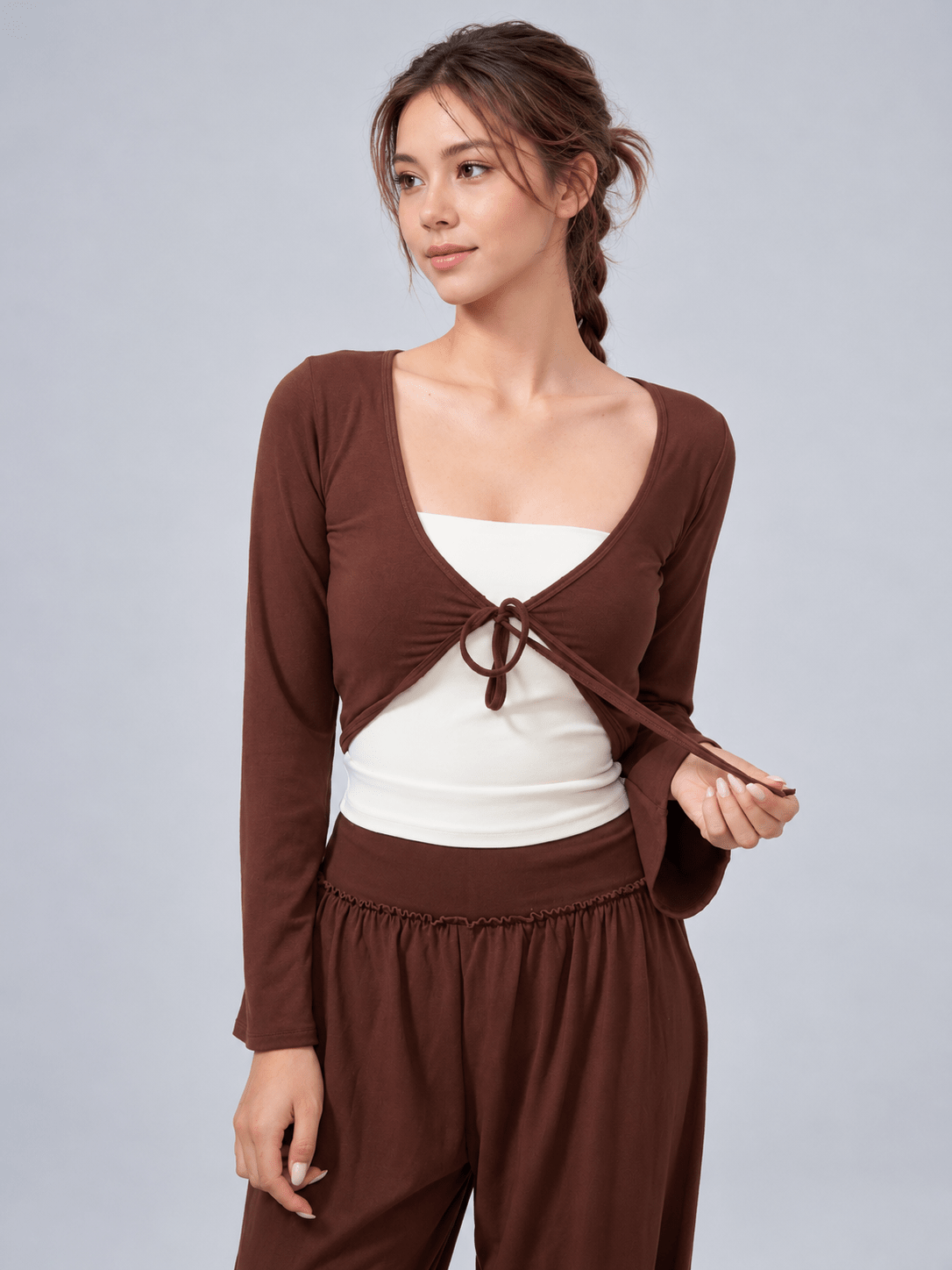 Lunelle Cropped Tie-Front Yoga Cardigan - MYSILVERWIND