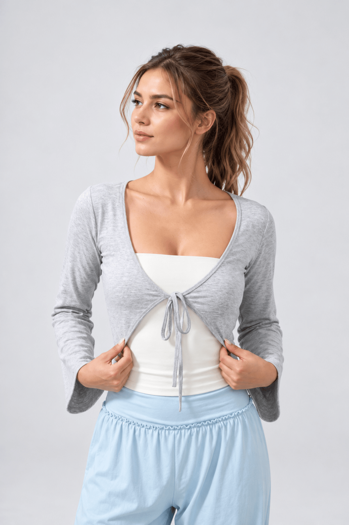 Lunelle Cropped Tie-Front Yoga Cardigan - MYSILVERWIND