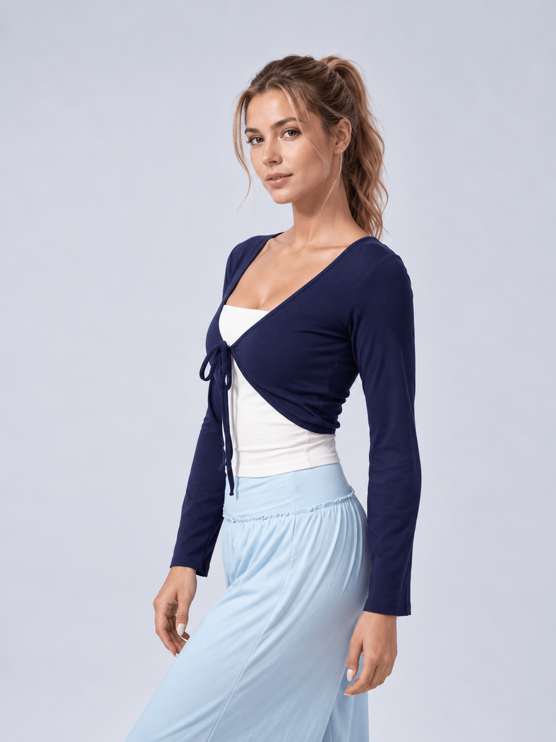 Lunelle Cropped Tie-Front Yoga Cardigan - MYSILVERWIND