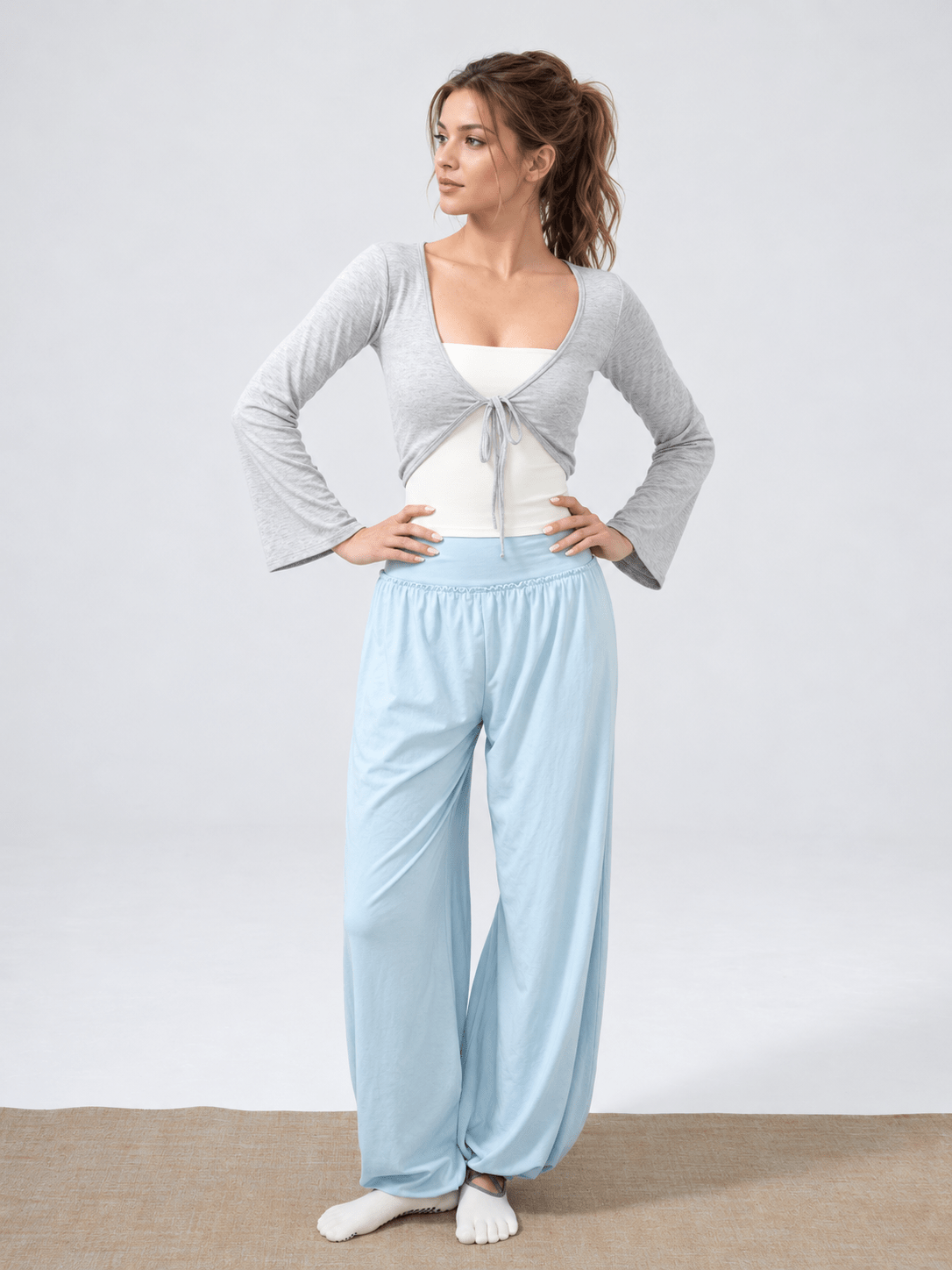 Lunelle Cropped Tie-Front Yoga Cardigan - MYSILVERWIND