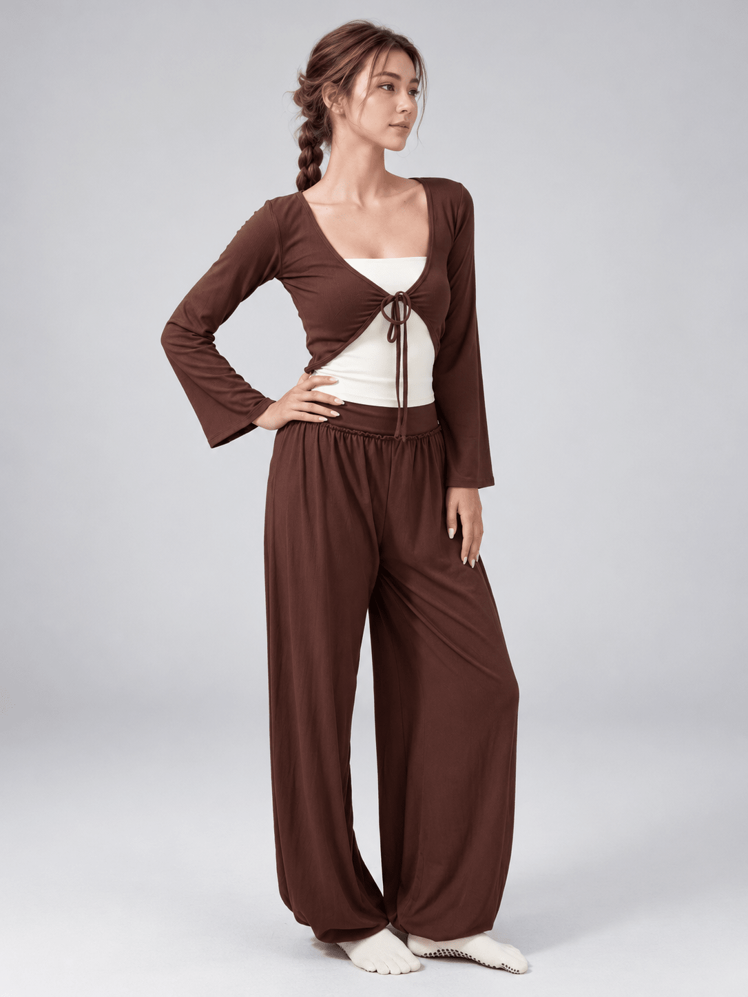 Lunelle Cropped Tie-Front Yoga Cardigan - MYSILVERWIND