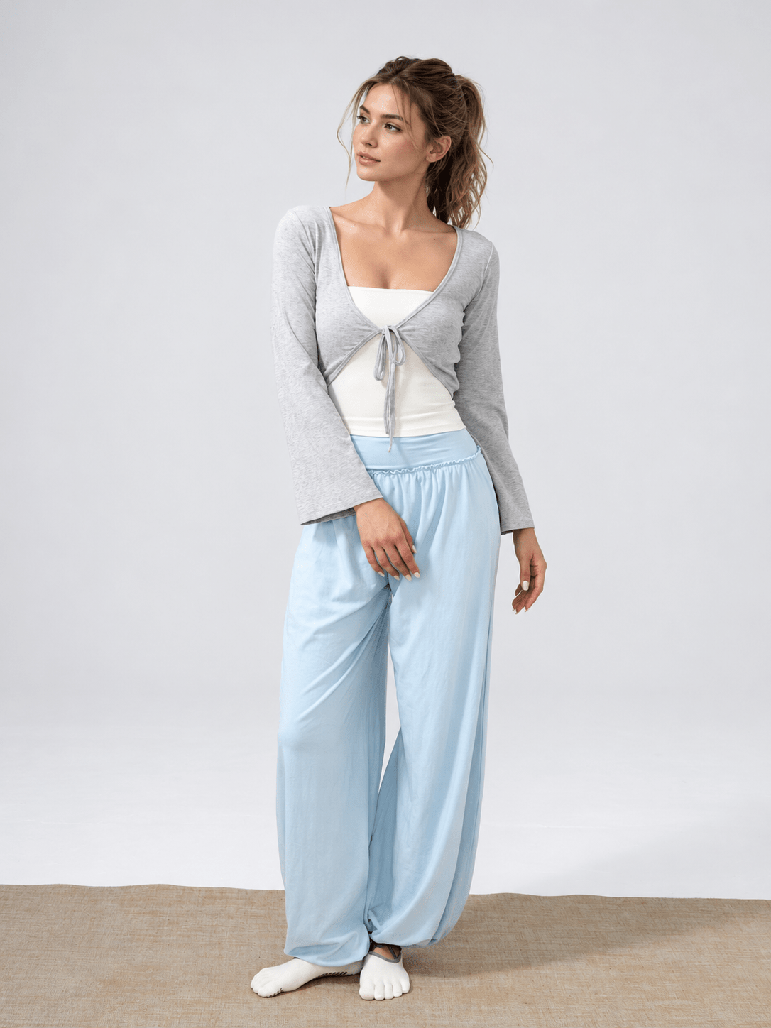 Lunelle Cropped Tie-Front Yoga Cardigan - MYSILVERWIND