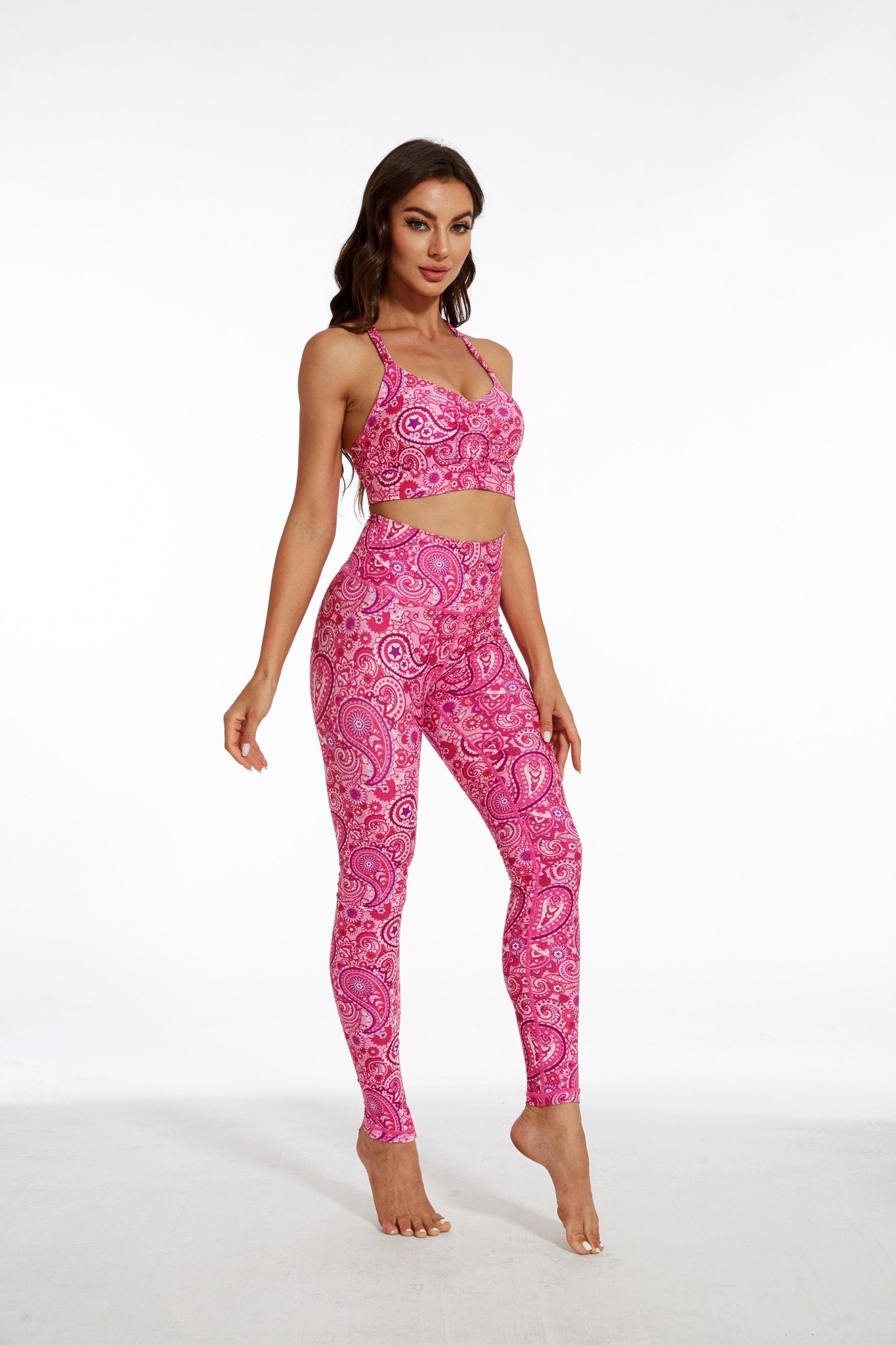 Magenta Paisleys High - waisted Leggings - MYSILVERWIND