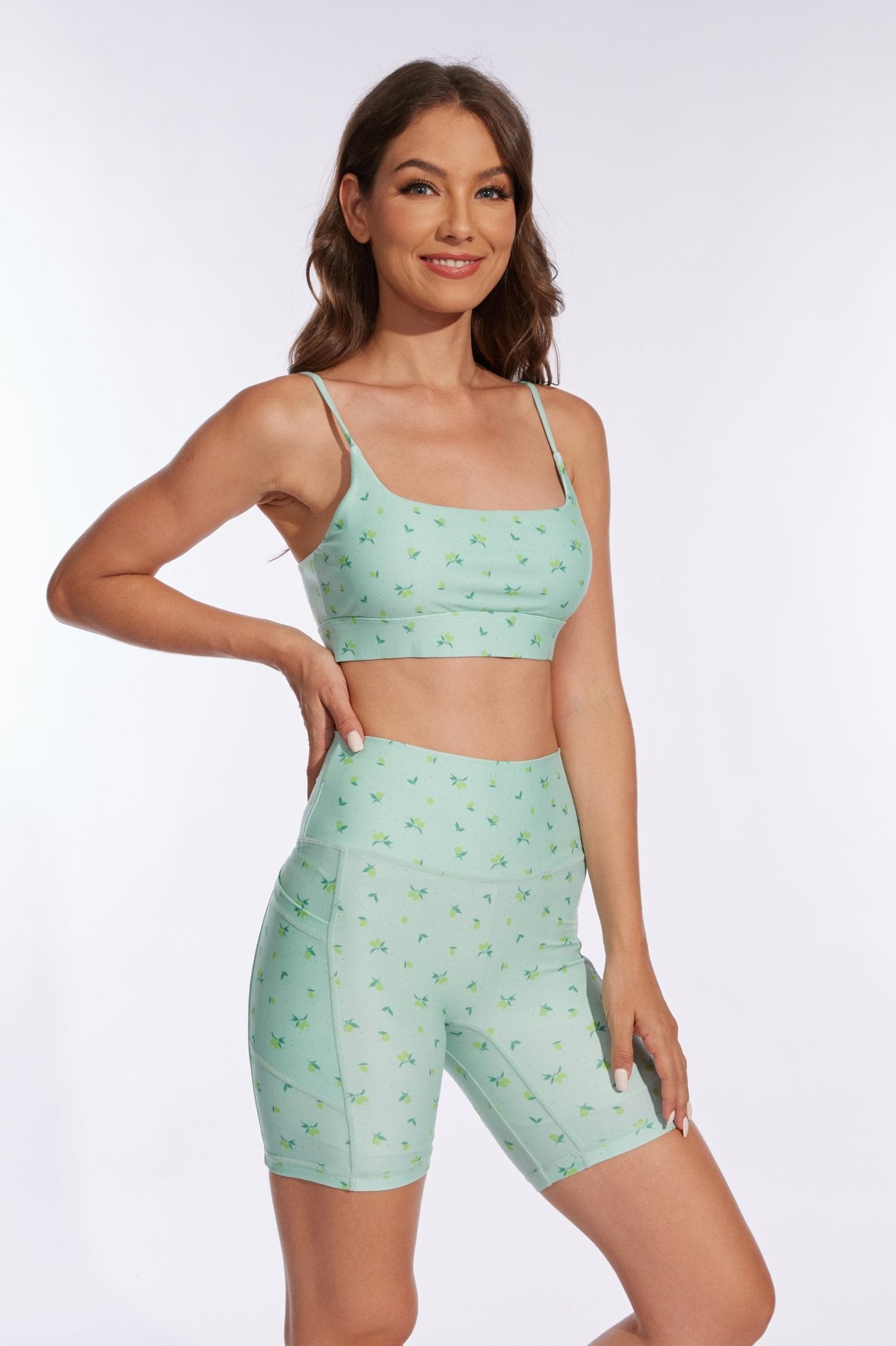 Mint Green Lemon Square Neck Sports Bra - MYSILVERWIND