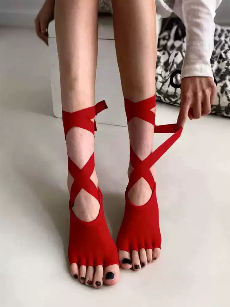 Muse Open - Toe Ballet Wrap Strap Yoga Socks - MYSILVERWIND