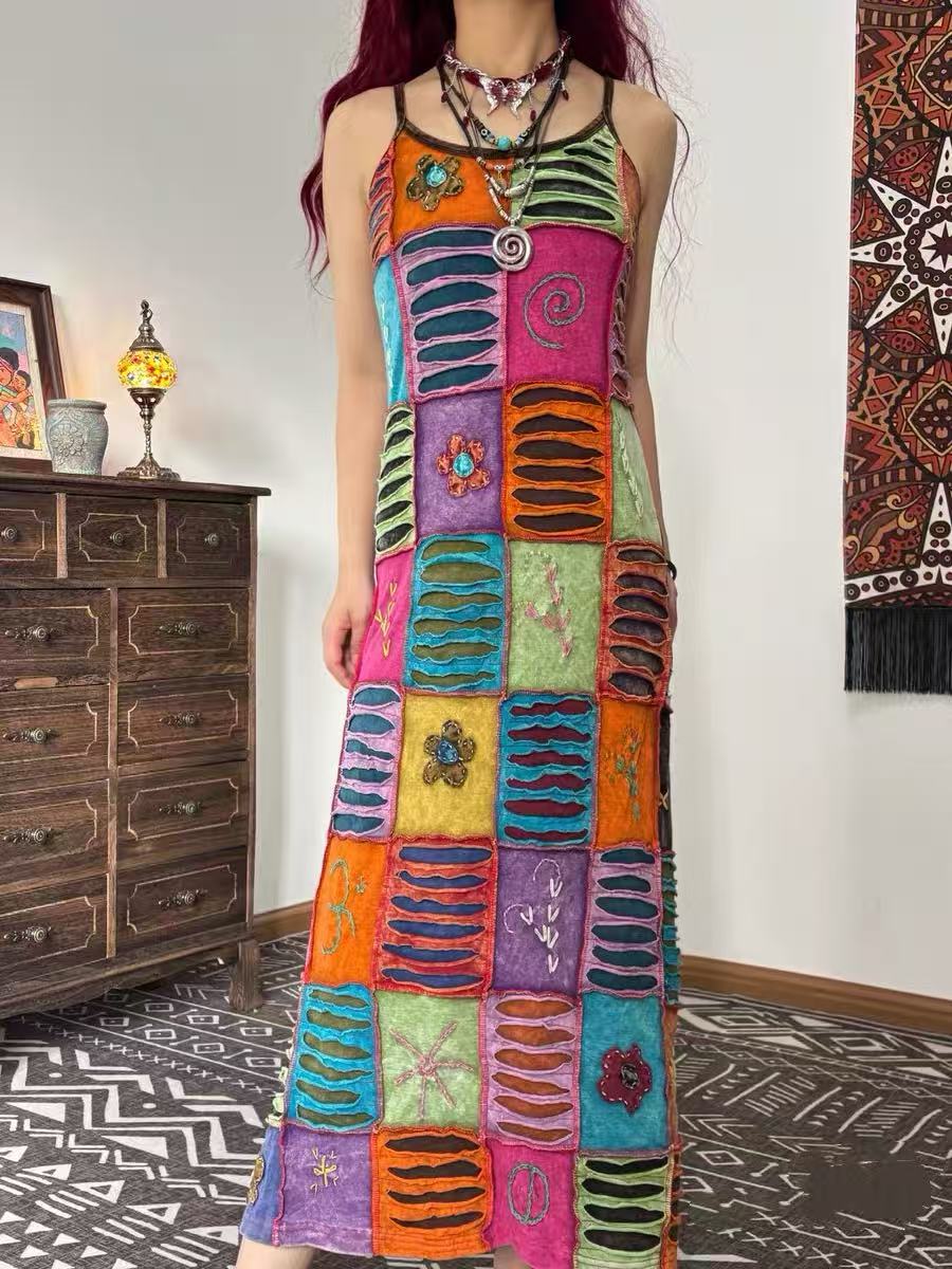 Nomad Mosaic Handmade Tie-Dye Patchwork Maxi Dress - MYSILVERWIND