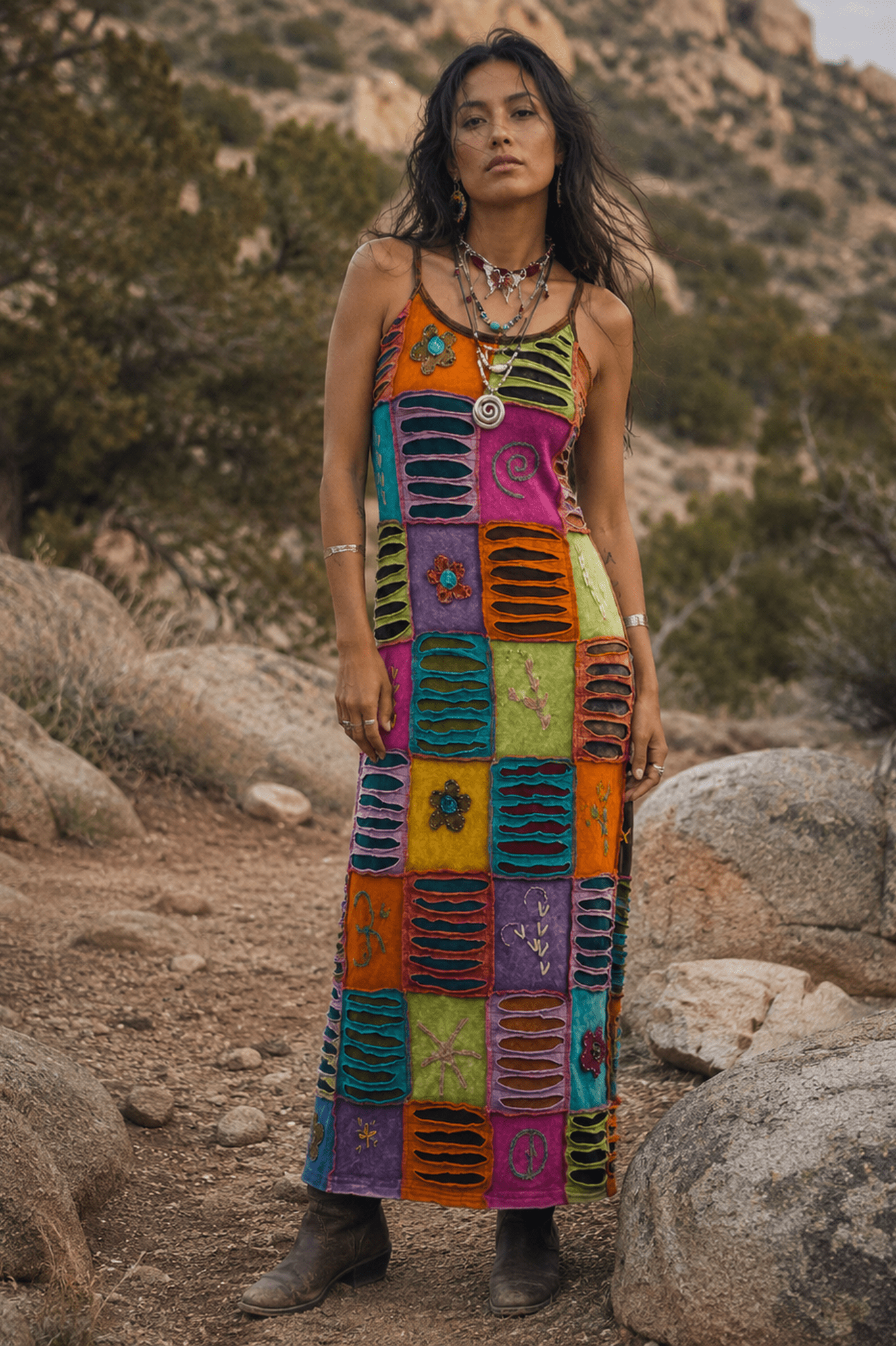 Nomad Mosaic Handmade Tie-Dye Patchwork Maxi Dress - MYSILVERWIND