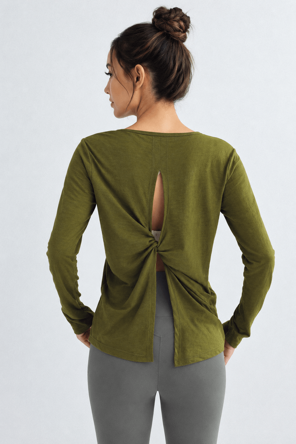 Olive Twist-Back Long Sleeve Top - MYSILVERWIND