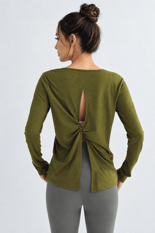 Olive Twist-Back Long Sleeve Top - MYSILVERWIND
