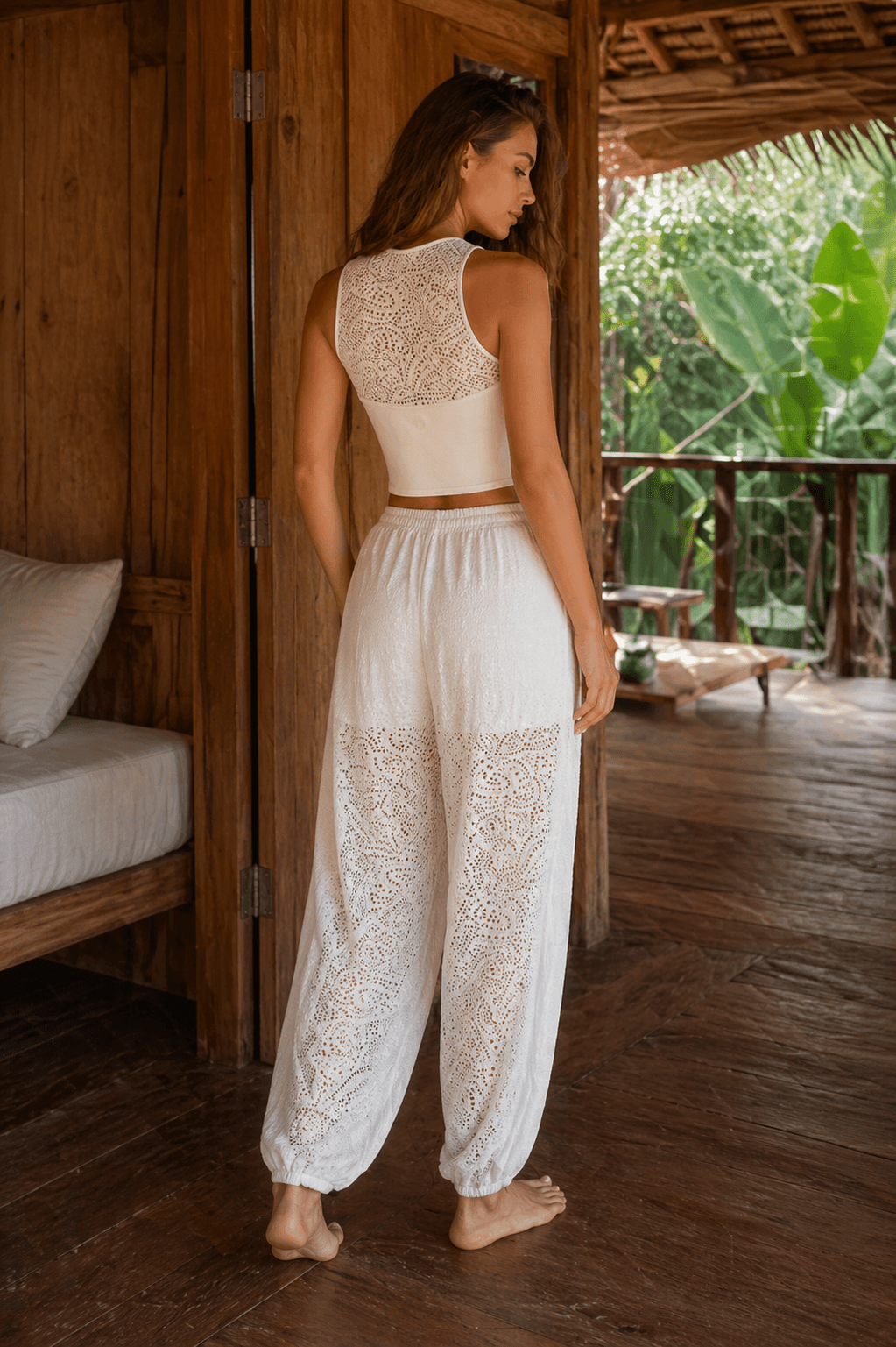Ornate Flow Paisley Lace Sheer Pants - White - MYSILVERWIND