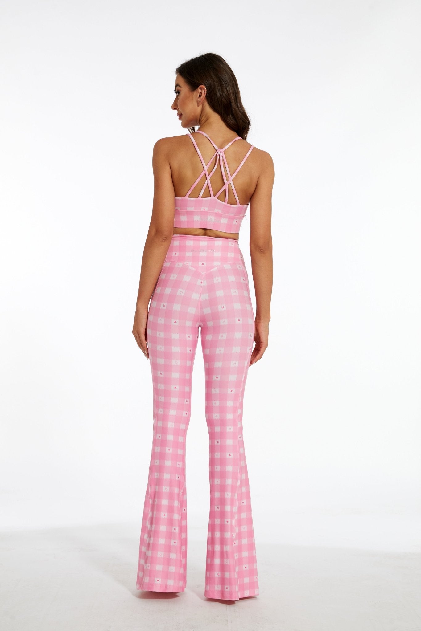 Pink Stars Crossover Flare Leggings - MYSILVERWIND