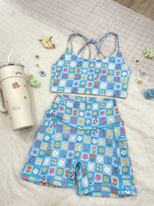 *Pre - Order* Blue Flower Grid Limited Workout Set - MYSILVERWIND