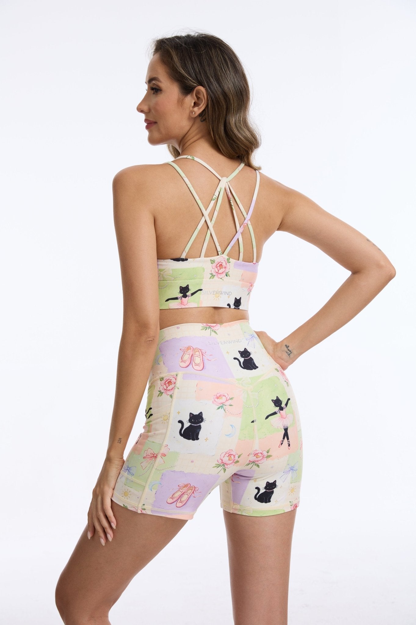 *Pre-Order* Dancing Cat High-waisted Shorts With Pockets - MYSILVERWIND