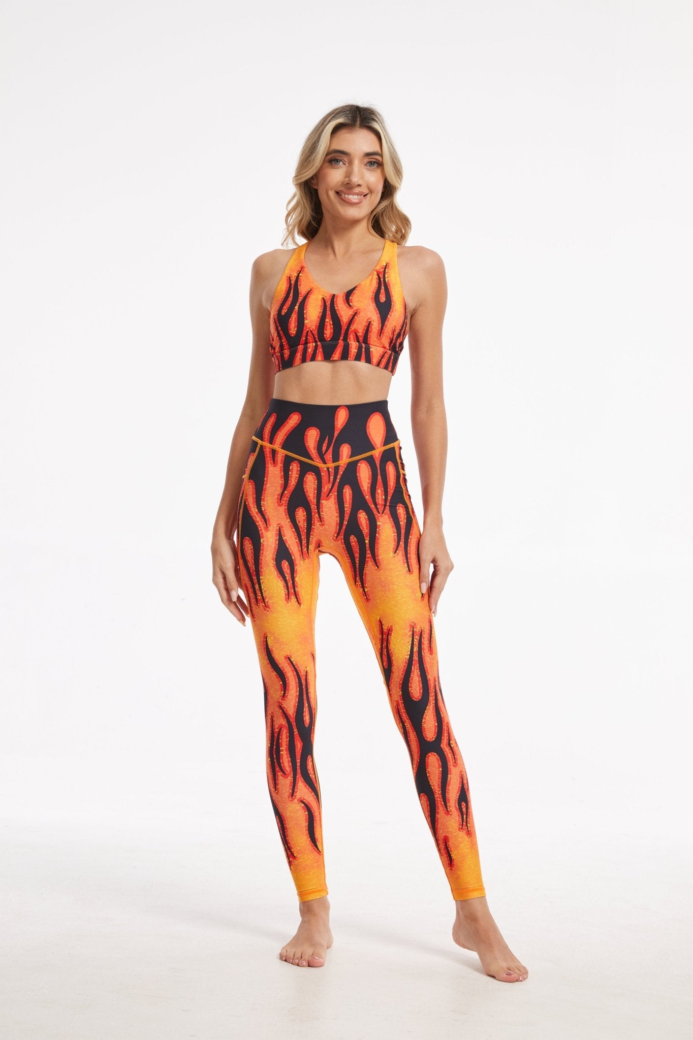 *Pre - Order* Flame High - waisted Leggings With Pockets - Orange - MYSILVERWIND