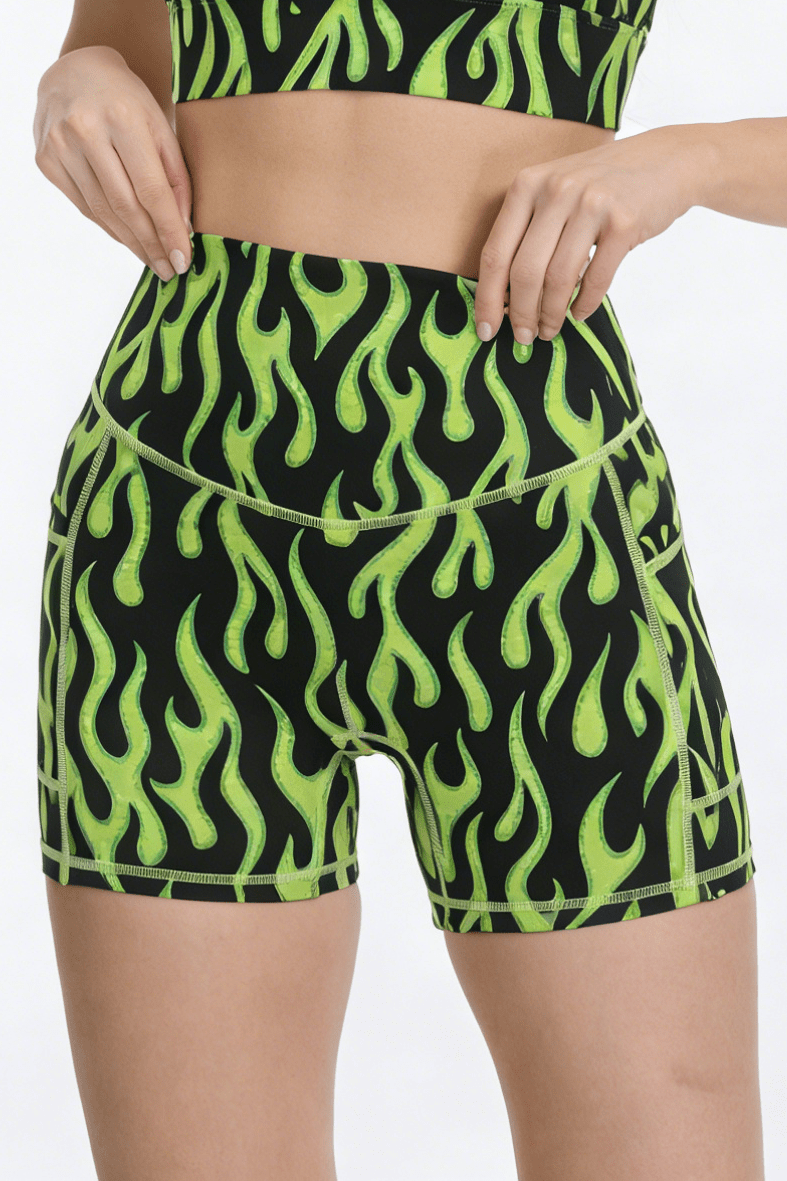 *Pre - Order* Flame High - Waisted Shorts With Pockets - Lime Green - MYSILVERWIND