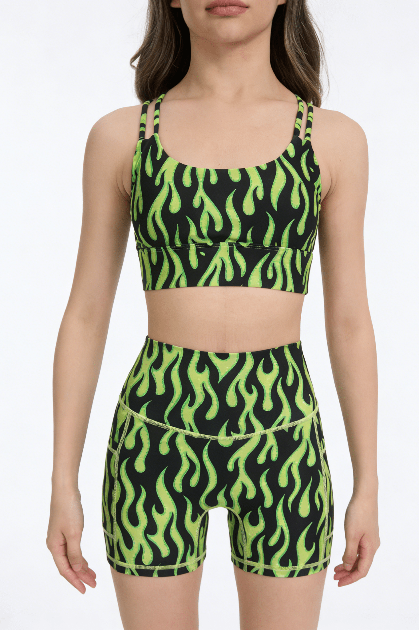 *Pre - Order* Flame High - Waisted Shorts With Pockets - Lime Green - MYSILVERWIND