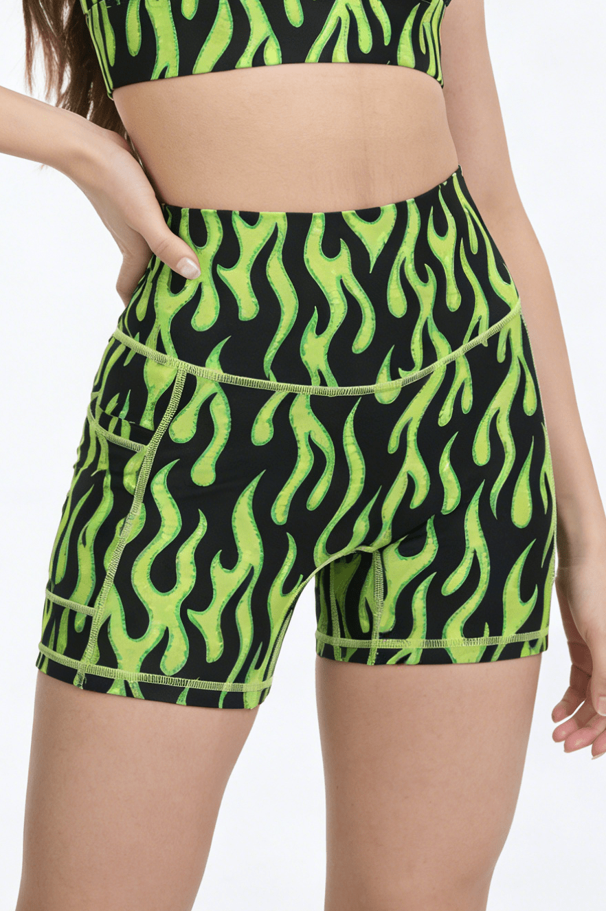 *Pre - Order* Flame High - Waisted Shorts With Pockets - Lime Green - MYSILVERWIND