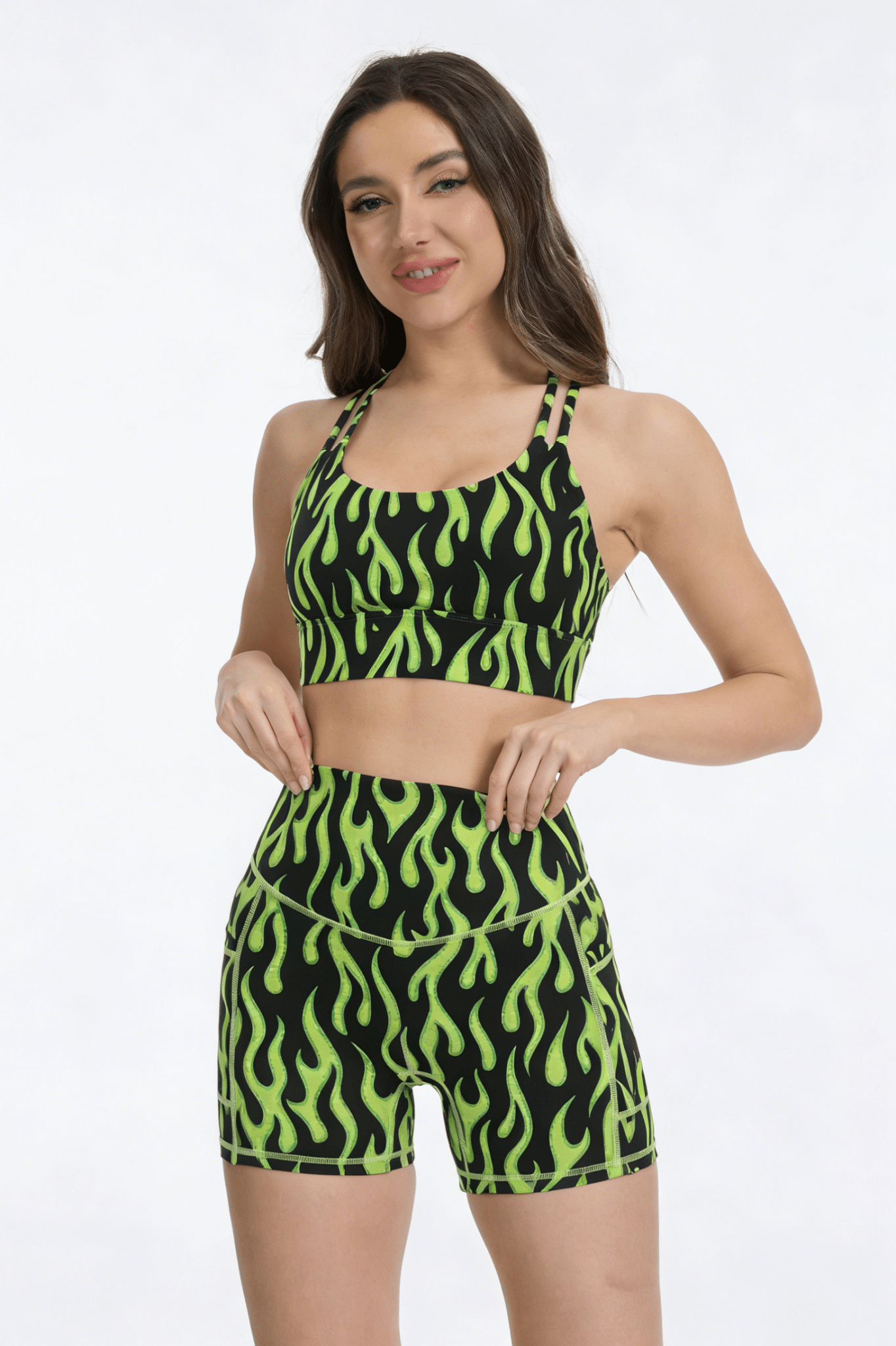*Pre - Order* Flame V - shape Strappy Sports Bra - Lime Green - MYSILVERWIND