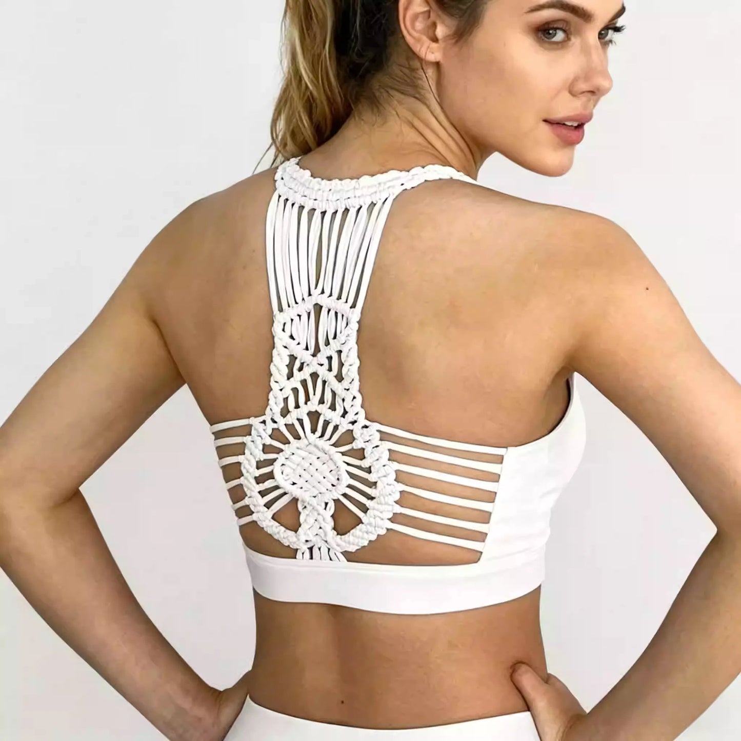*Pre - Order* Mandala Handwoven Back Crop Top - Pure White(Each piece is crafted over 100 days—please do not measure it by the standards of mechanical replication.） - MYSILVERWIND