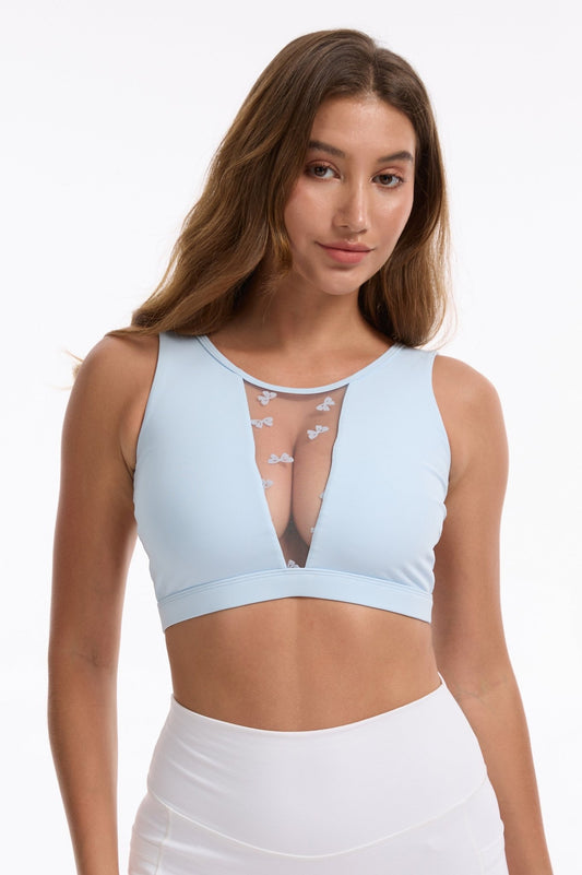 *Pre - order* Ribbon Bow Mesh Bra - Baby Blue - MYSILVERWIND