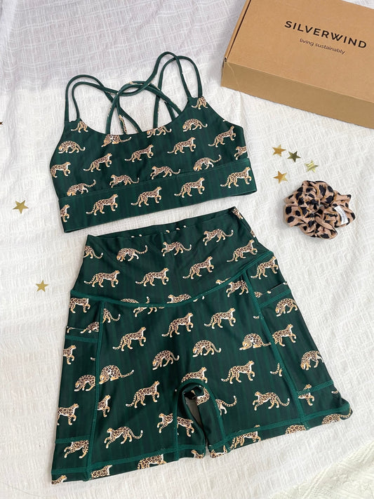 *Pre - Order* Stripe Leopard Limited Workout Set - Forest Green - MYSILVERWIND