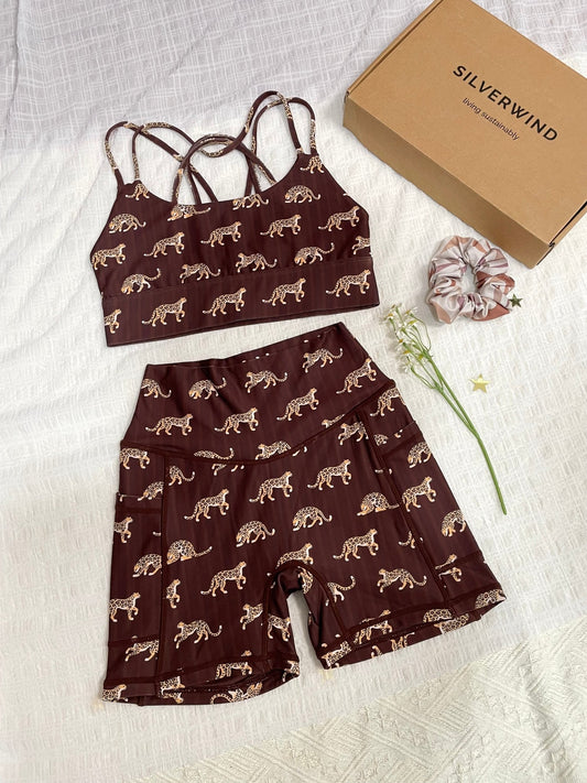 *Pre - Order* Stripe Leopard Limited Workout Set - Reddish Brown - MYSILVERWIND