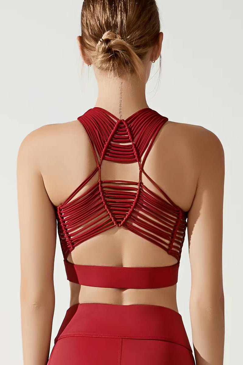 *Pre - Order* Vertebra Handwoven Back Crop Top - Wine Red (Each piece is crafted over 100 days—please do not measure it by the standards of mechanical replication.） - MYSILVERWIND