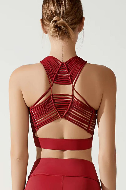 *Pre - Order* Vertebra Handwoven Back Crop Top - Wine Red (Each piece is crafted over 100 days—please do not measure it by the standards of mechanical replication.） - MYSILVERWIND