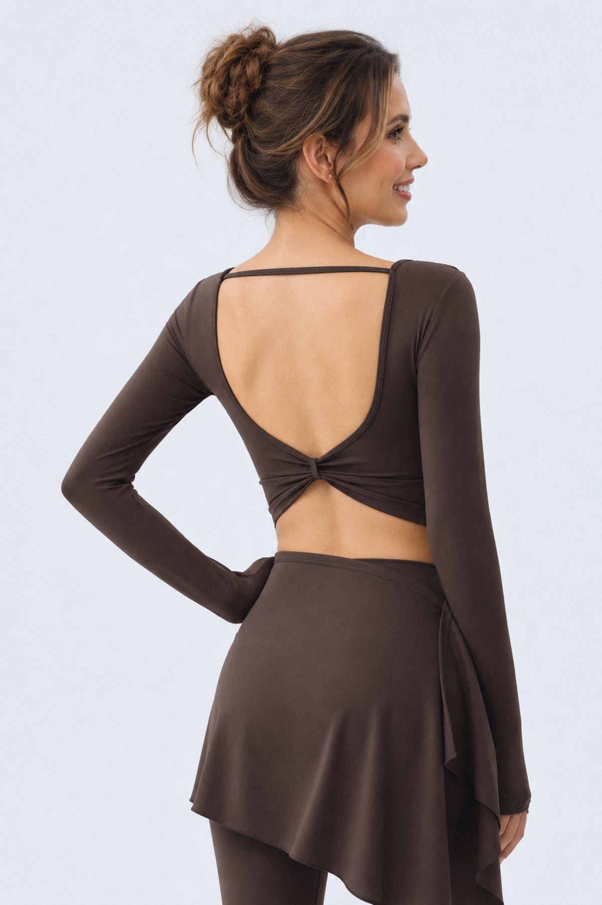 Cocoa Twist Open-Back Long Sleeve Top-SILVERWIND