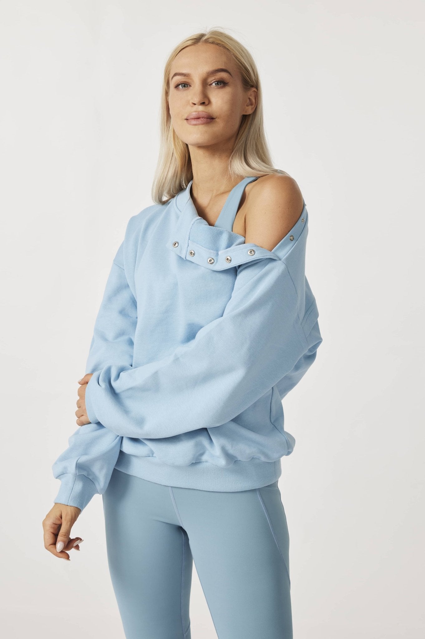 Relaxed Two - way Oversized Sweatshirt - Calm Blue - MYSILVERWIND