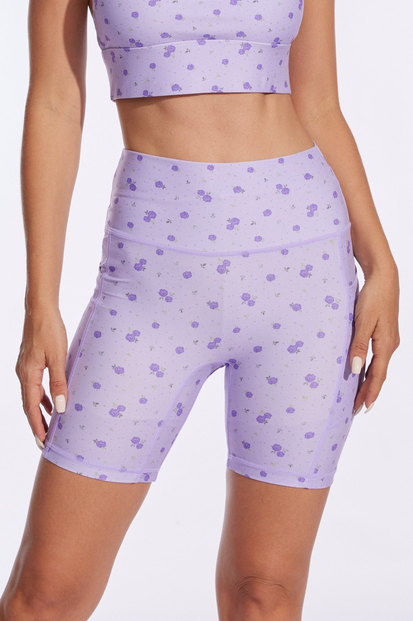 Romantic Purple Rose High - waisted Shorts - MYSILVERWIND