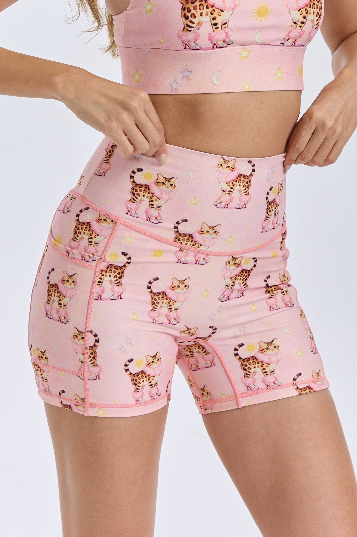 Sassy Leopard Kitty High - waisted Shorts With Pockets - MYSILVERWIND