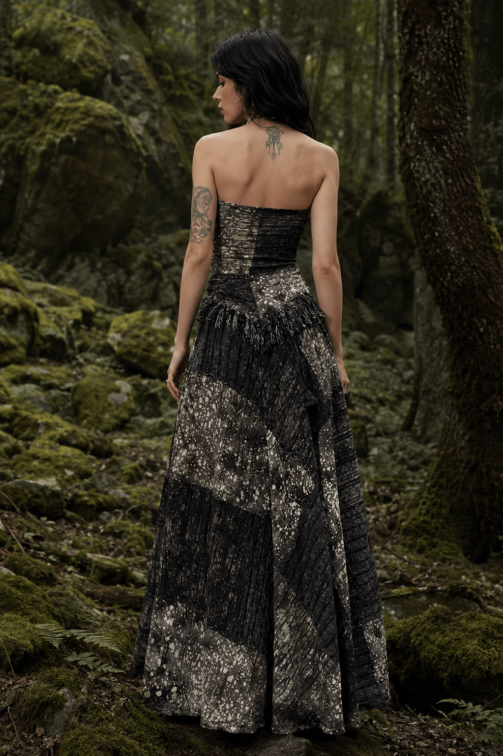 Shadow Ash Patchwork Strapless Maxi Dress - MYSILVERWIND