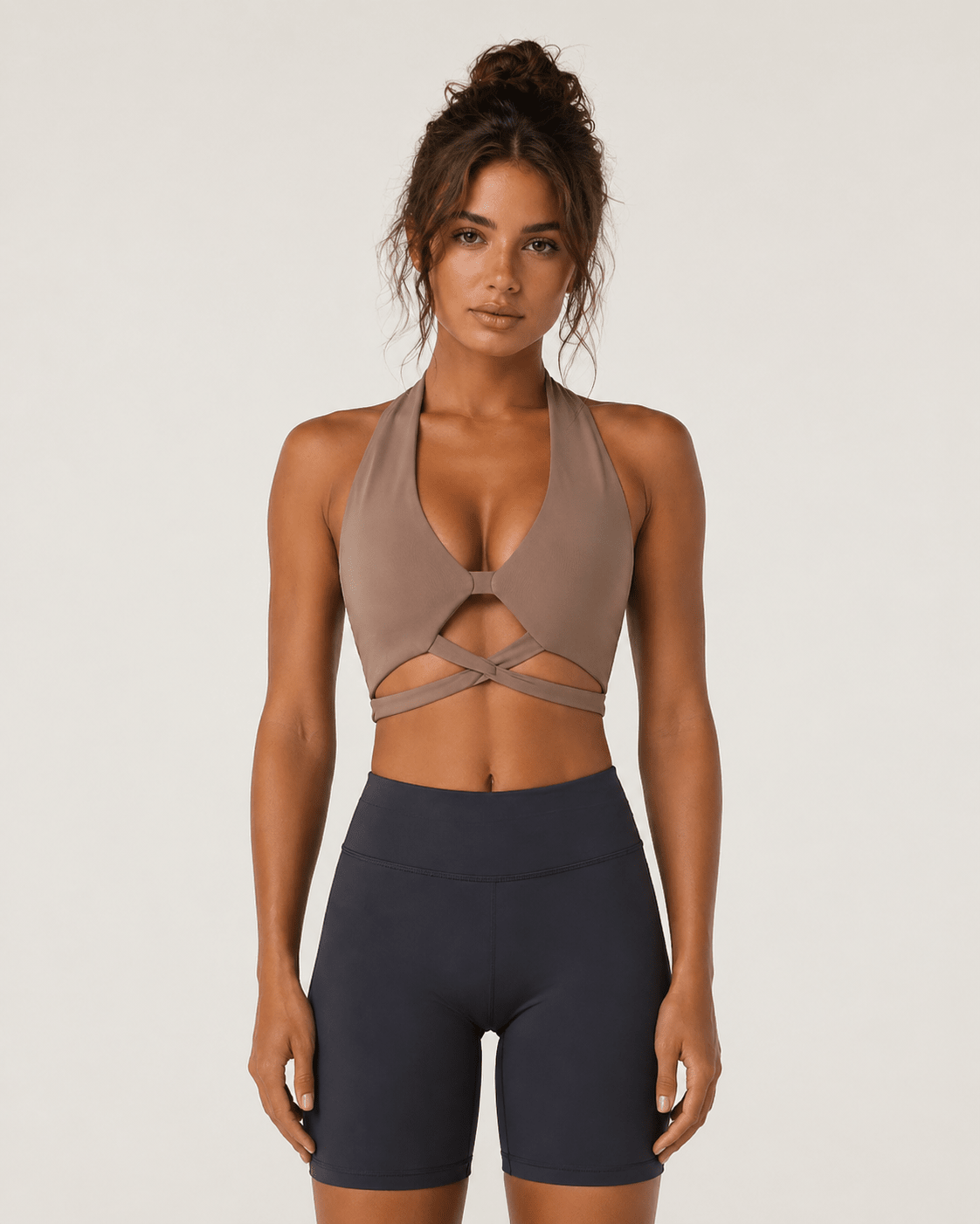 Siren Halter Cut - Out Sports Bra - Beige - MYSILVERWIND