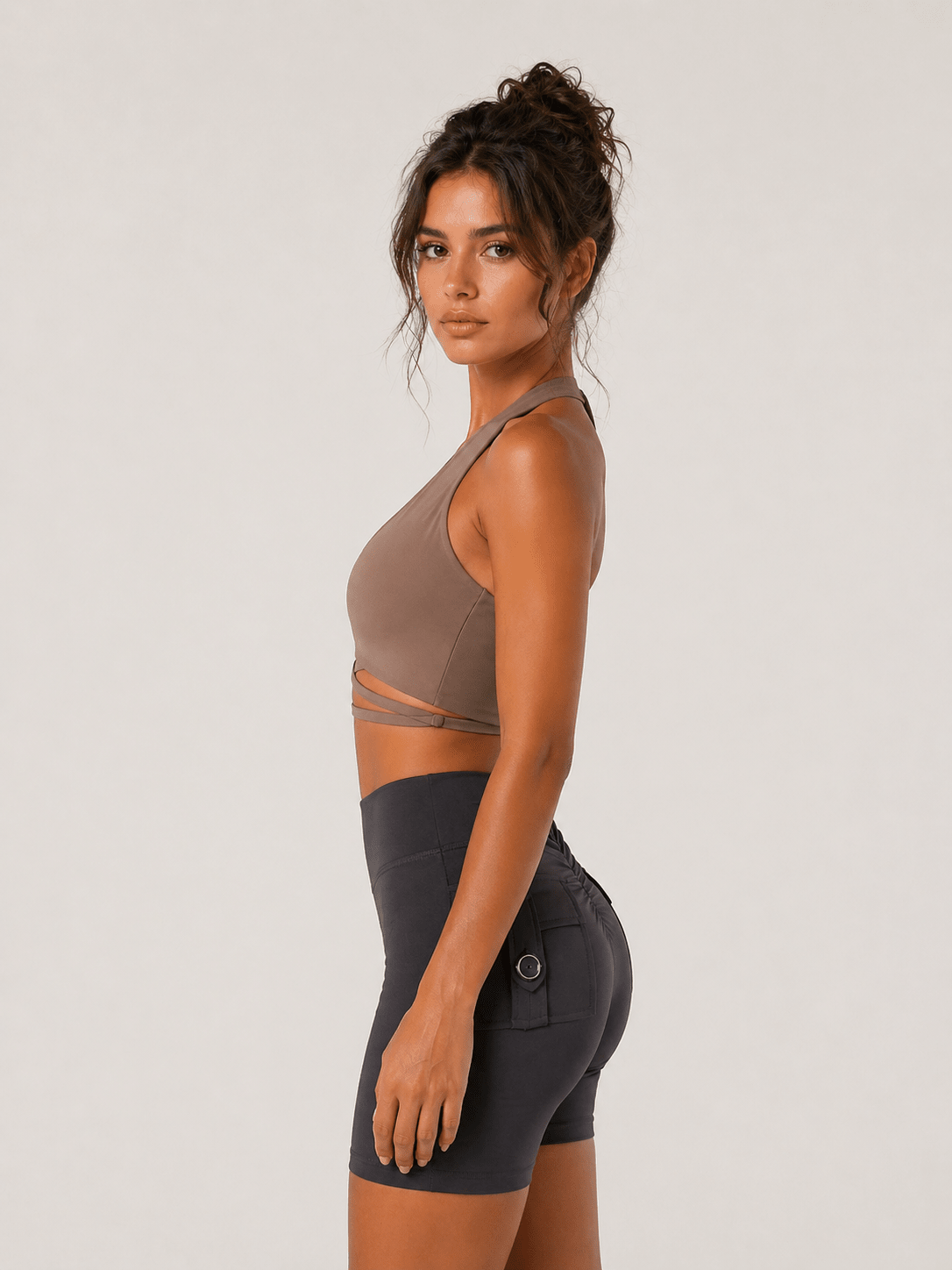 Siren Halter Cut - Out Sports Bra - Beige - MYSILVERWIND