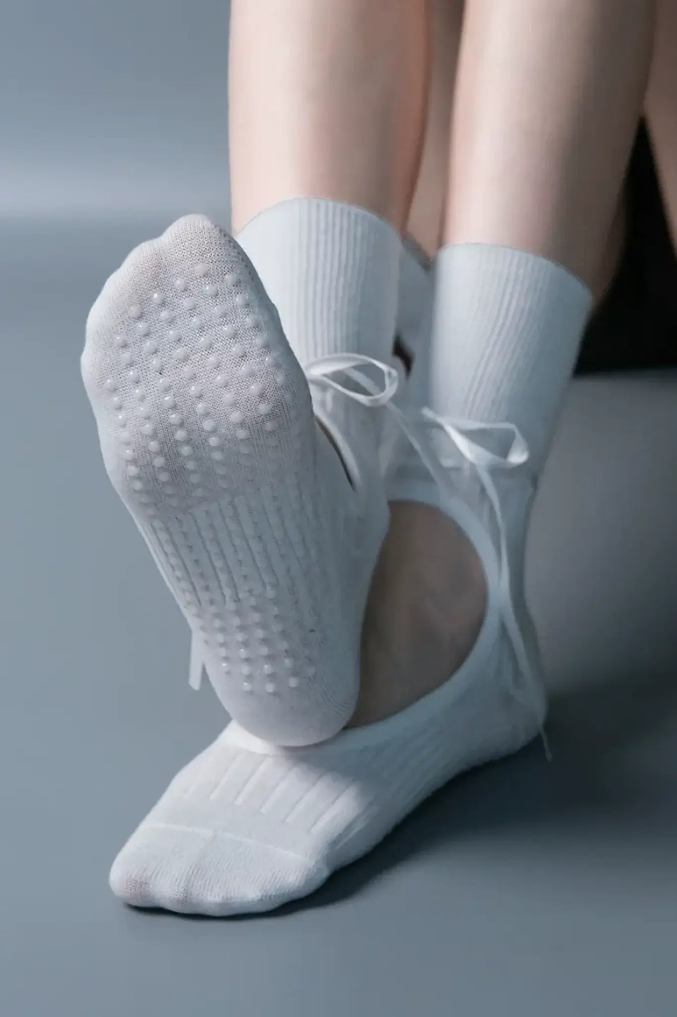Soleveil™ Korean-Style Mid-Calf Ribbon Grip Pilates Socks - MYSILVERWIND