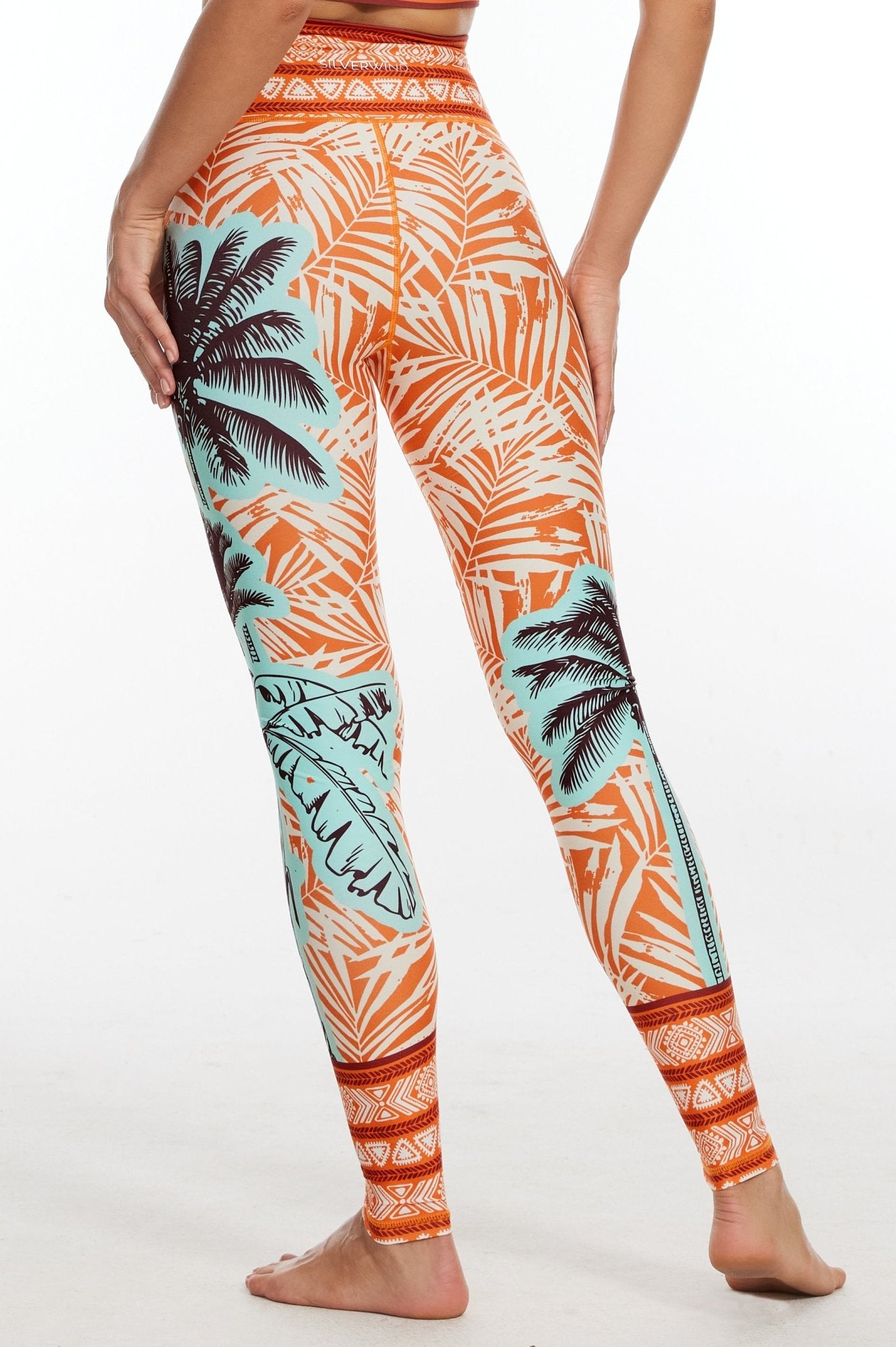 Sunset Palms High - waisted Leggings - Orange - MYSILVERWIND