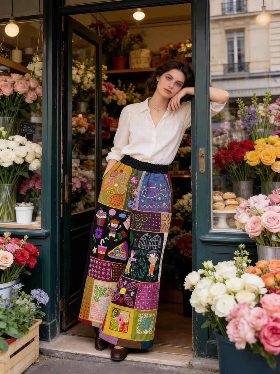 Boho Patchwork Embroidered Pants – Handmade in Chiang Mai