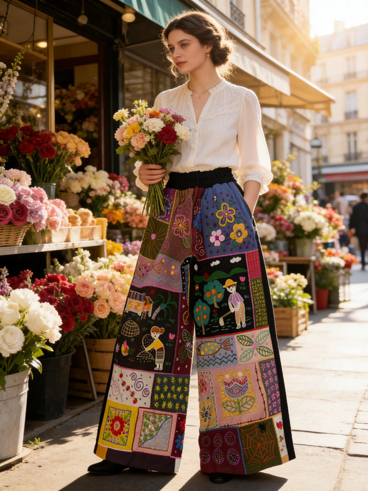 Boho Patchwork Embroidered Pants – Handmade in Chiang Mai