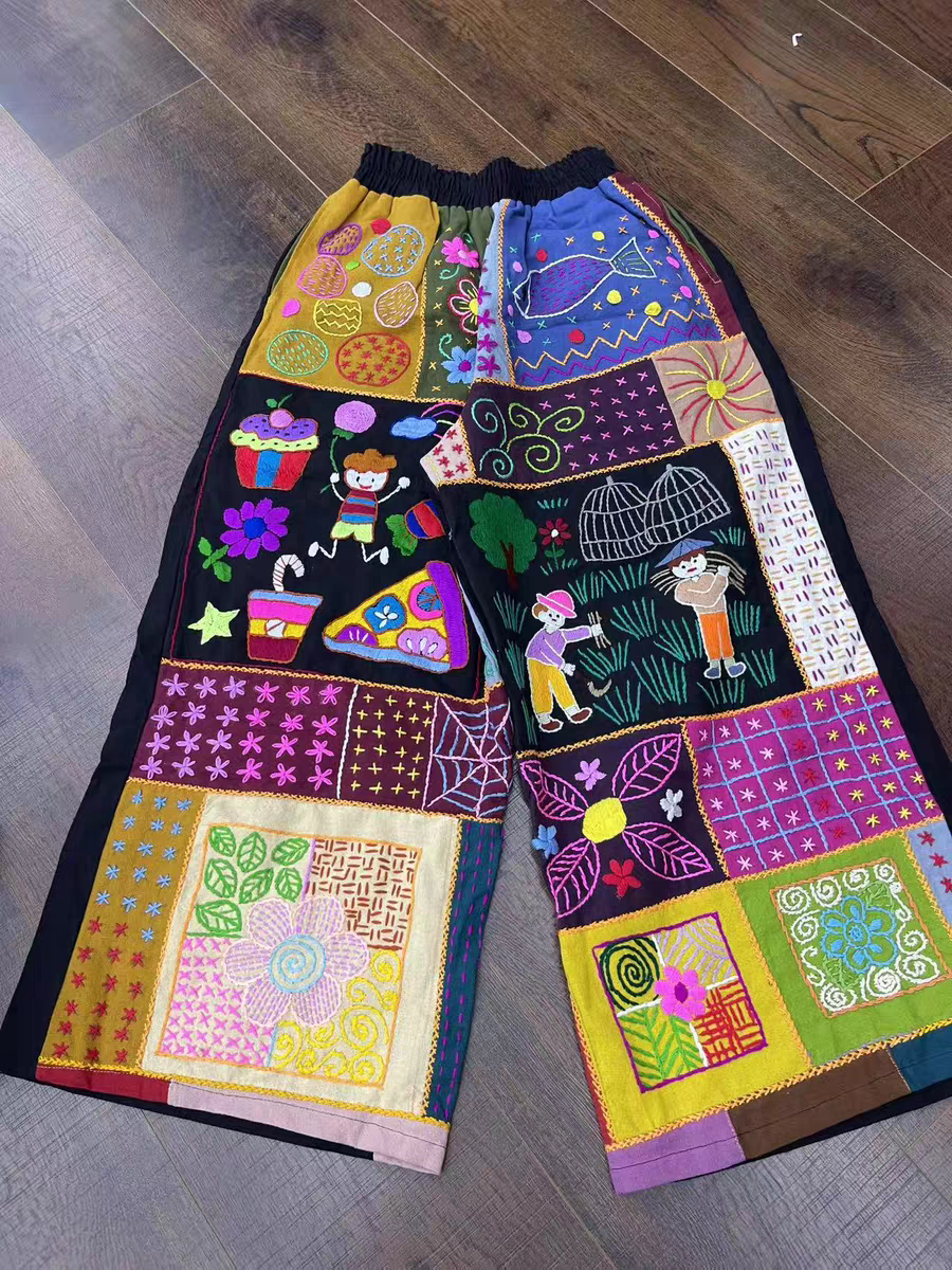 Boho Patchwork Embroidered Pants – Handmade in Chiang Mai