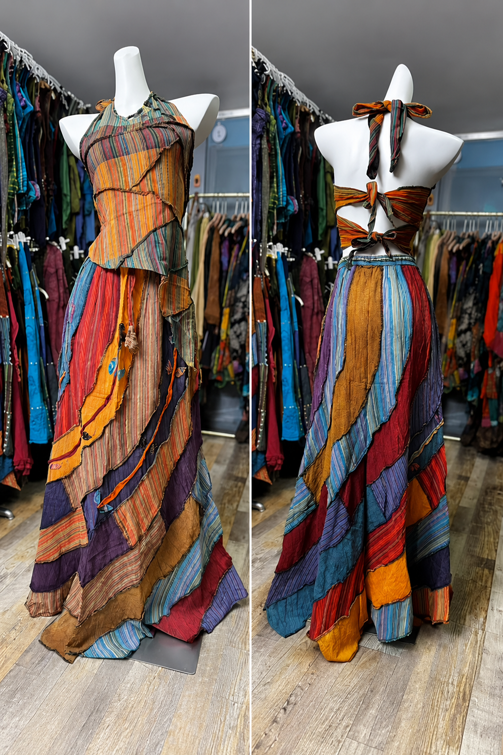 Wanderweave Boho Patchwork Halter Maxi Dress - MYSILVERWIND