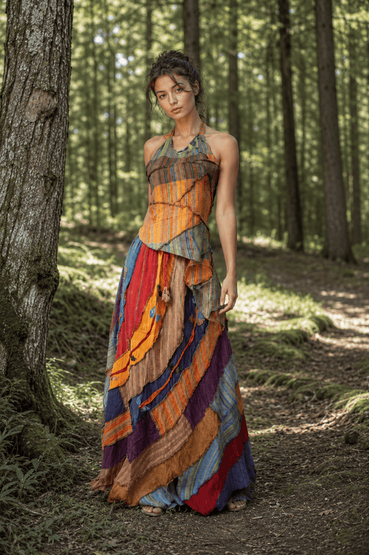 Wanderweave Boho Patchwork Halter Maxi Dress - MYSILVERWIND