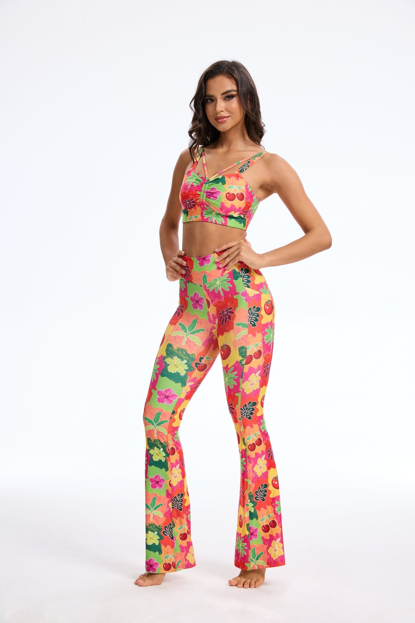 Wild Tropic Mid - waisted Flare Leggings with Pockets - MYSILVERWIND
