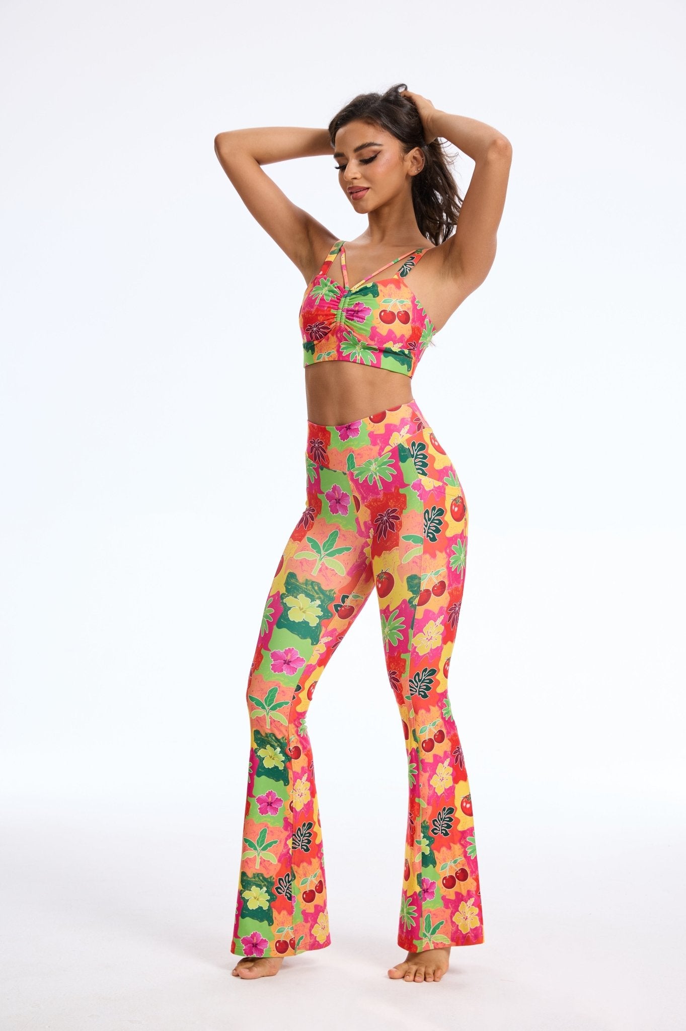 Wild Tropic Mid - waisted Flare Leggings with Pockets - MYSILVERWIND