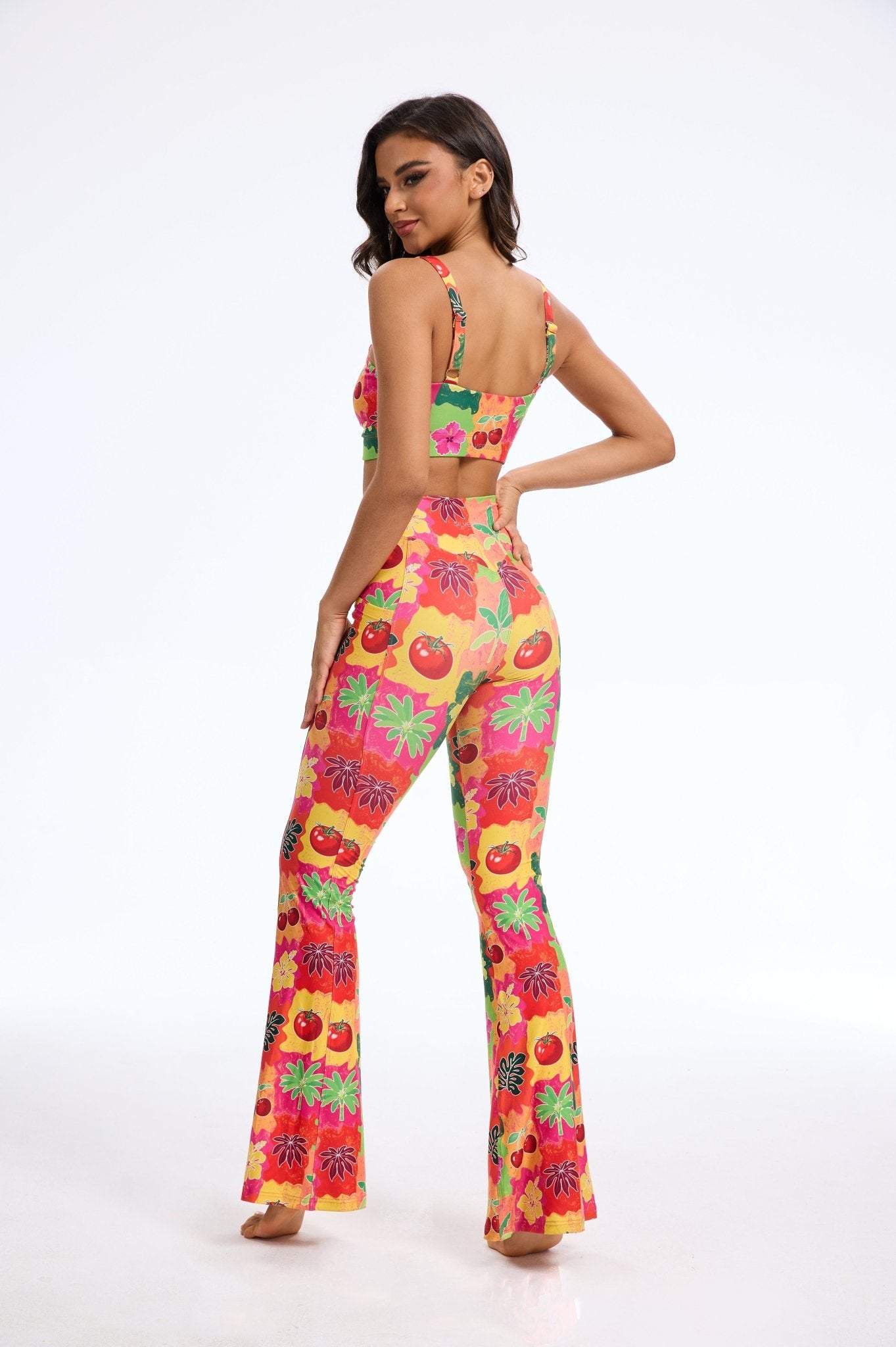 Wild Tropic Mid - waisted Flare Leggings with Pockets - MYSILVERWIND